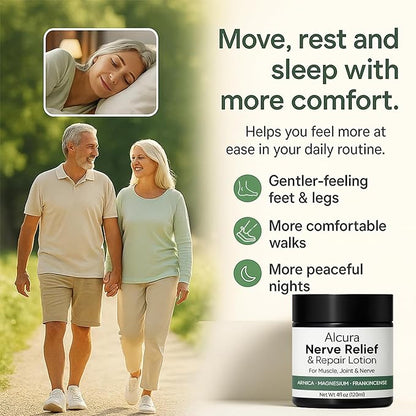 Alcura Nerve Cream, Alcura Neuropathy Lotion with Arnica, Magnesium for Body, Joint, Knee, Lumbar, Neck, Hand and Feet – 4 fl oz (1)