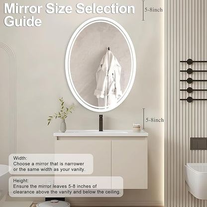 36 X 28 Inch Oval LED Bathroom Mirror Anti-Fog Wall Mounted Lighted Bathroom Vanity Mirror Smart Makeup Mirror 3 Colors Light Dimmable Touch Switch