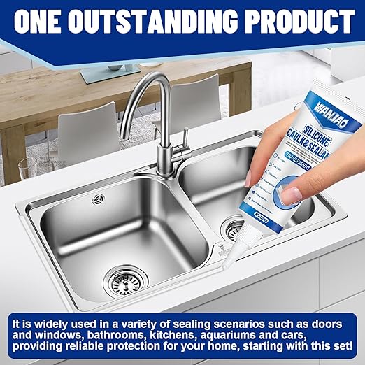 2PCS Clear Caulking Silicone Waterproof, Silicone Sealant Waterproof Clear High Efficiency Long-Lasting for Bathroom Glass Partitions Wash Basins Bathtubs Kitchen Countertops Corner, 2 * 120ml