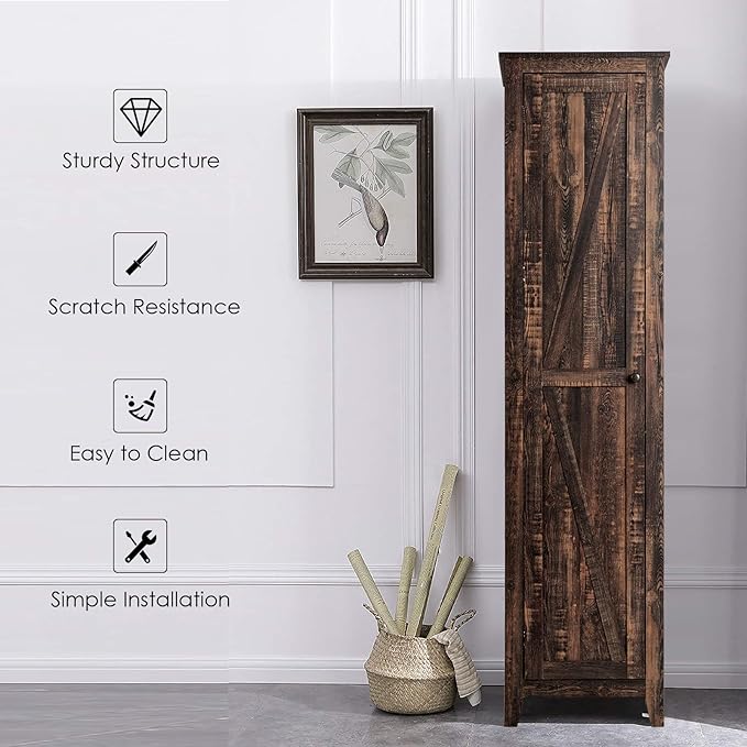 Giantex Tall Storage Cabinet Free Standing Floor Storage Tower with Four Shelves and Single Door, Narrow Cabinet for Bedroom, Living Room, Bathroom 17x16x72 Inch Utility Storage Cabinet (Coffee)