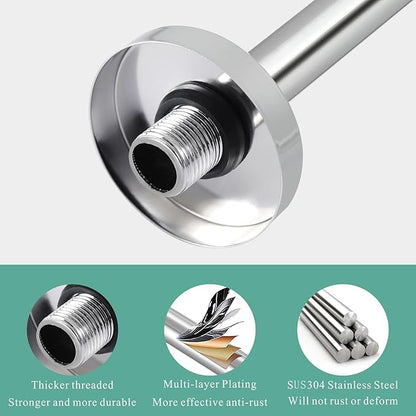 Voolan 15" Round Shower Arm with Flange and Teflon Tape, Extension Shower Head Arm for Bathroom Fixed Shower Head, Solid Stainless Steel, Wall Mounted (Chrome)