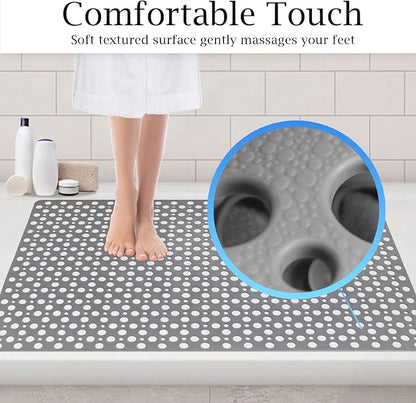 Non Slip Large Shower Mat 35.4"*23.6", TPE Bath Mats for Inside Outside Shower,Extra Large Bathtub Mat with Suction Cups and Big Drain Holes