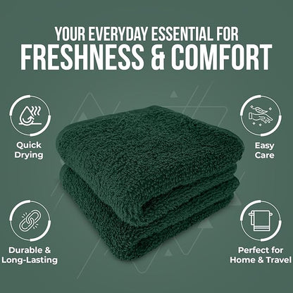 DAN RIVER 24 Pack Wash Cloths for Showering [12x12] - 100% Cotton Washcloths Premium Quality Flannel Face Cloths for Bathroom, Highly Absorbent and Soft Feel Wash Clothes, Huntergreen
