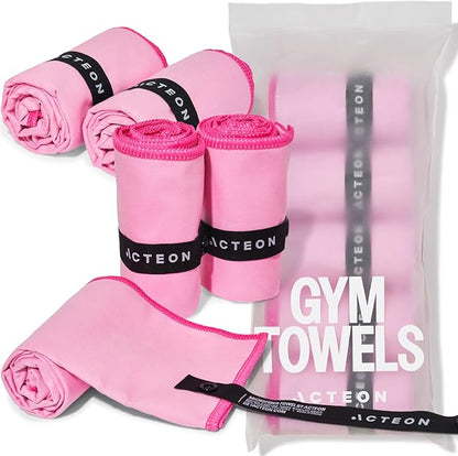 Acteon Microfiber Gym Towels 5 Pack – Quick Dry, Silver ION Odor-Free, Super Absorbent Sweat Towels for Women, Workout, Yoga, Pilates, Tennis, Running, Swimming, Travel – 16x30.5 Inch (Lavender Rose)