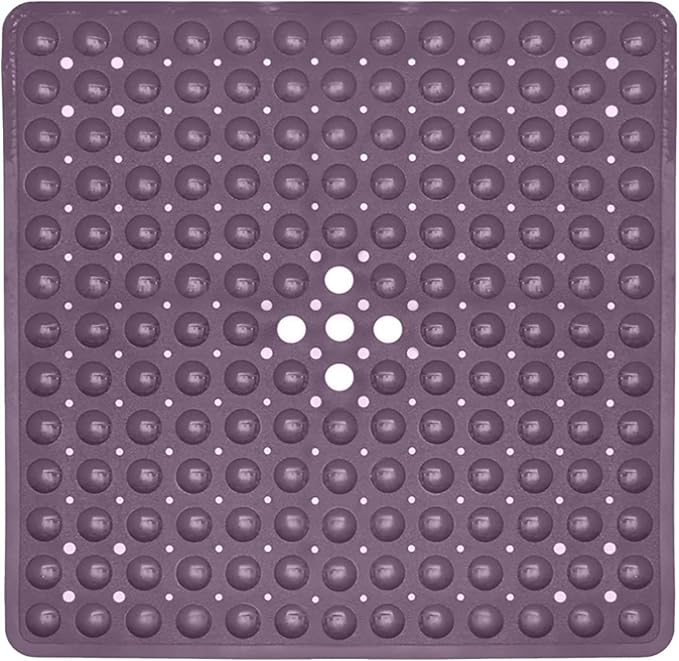 ENKOSI Square Non-Slip Shower Mat – 21" x 21" Anti-Slip Shower Stall Mat with Suction Cups & Drain Holes – Purple Bathroom Shower Mat (21x21 Purple)