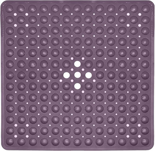 ENKOSI Square Non-Slip Shower Mat – 21" x 21" Anti-Slip Shower Stall Mat with Suction Cups & Drain Holes – Purple Bathroom Shower Mat (21x21 Purple)