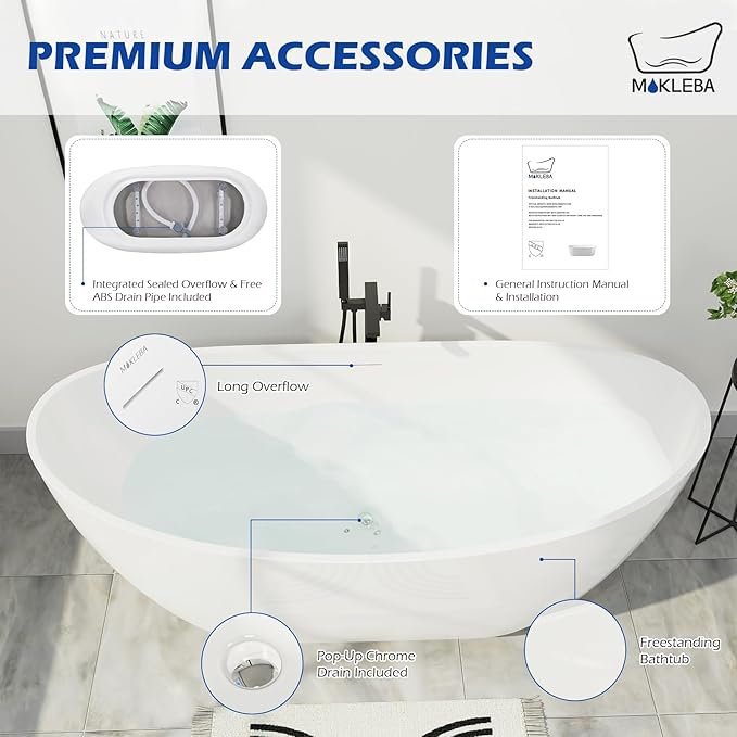 67" Lucite Acrylic Freestanding Bathtub, Double Slipper Shape Contemporary Soaking Tub with Toe-tap Chrome Drain, Slotted Overflow, cUPC Certified, Glossy White