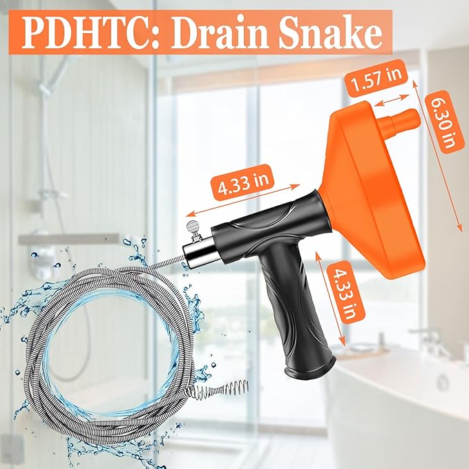 33 Feet Drain Snake Auger, Plumbing Snake Drain Hair Clog Removal Tool, Sink Unclogger, Heavy Duty Toilet Snake Auger, Cleaner Tool for Bathroom Kitchen Tub Shower Drain Clog Remover