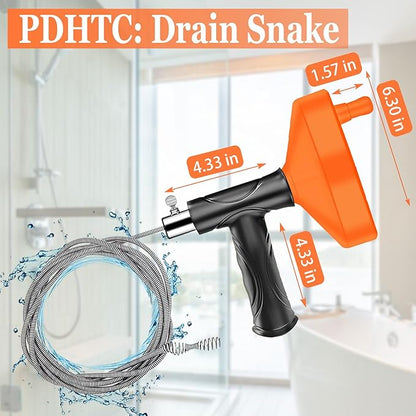 33 Feet Drain Snake Auger, Plumbing Snake Drain Hair Clog Removal Tool, Sink Unclogger, Heavy Duty Toilet Snake Auger, Cleaner Tool for Bathroom Kitchen Tub Shower Drain Clog Remover