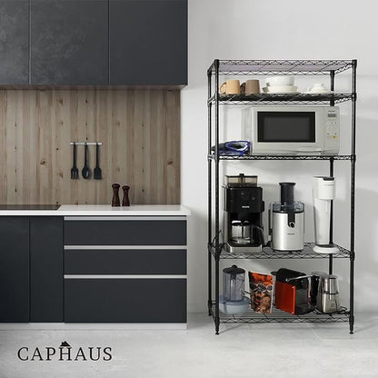 CAPHAUS NSF Black Adjustable 3-Tier Shelf Wire Shelving Unit w/Liner, Garage & Basement Storage Organizer, Metal Steel Shelves
