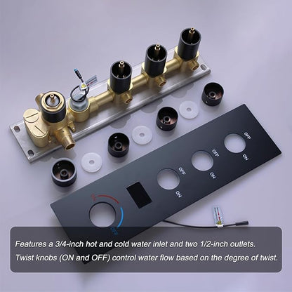 Matte Black Shower System with 6 PCS Body Jet, 8 inch Wall Mount Rain Shower Head and Handheld Shower, Digital Tempreature Display Push Button Shower Faucet Trim Kit
