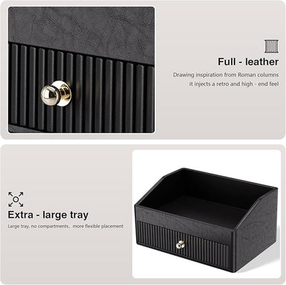 Vanity Organizer,Leather Skin Organizers with 1 Drawer&Tray,Large Capacity Black Vanity Organizers and Storage for Lipstick,Bedroom,Bathroom,Mothers Day Gifts,Gift for Women