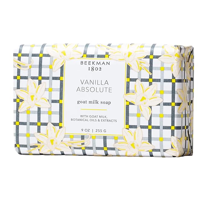 Beekman 1802 Goat Milk Body Soap Bar, Vanilla Absolute - Scented - 9 oz - Nourishes, Moisturizes & Hydrates - 100% Vegetable Soap with Lactic Acid - Good for Sensitive Skin - Cruelty Free