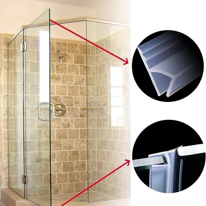 Frameless Soft Shower Door Sweep Seal Drip Rail, Glass Shower Silicone Door Seal Strip,Weatherproof Silicone Seal Fit for Glass (H Type, 10mm (3/8"))