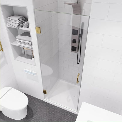 ANZZI 70" x 24" Frameless Shower Door in Brushed Gold,Water Repellent Glass Shower Door with Seal Strip Parts and Handle, 5/16 Glass Hinged Shower Door with Handle (SD-AZ09-01BG)