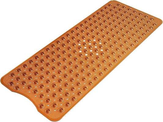 AmazerBath Shower Mat Non Slip 40 x 16 Inches, Shower Stall Mats with Suction Cups and Drain Holes, Non Slip Bath Mat for Tub for Elderly & Kids, Clear Brown