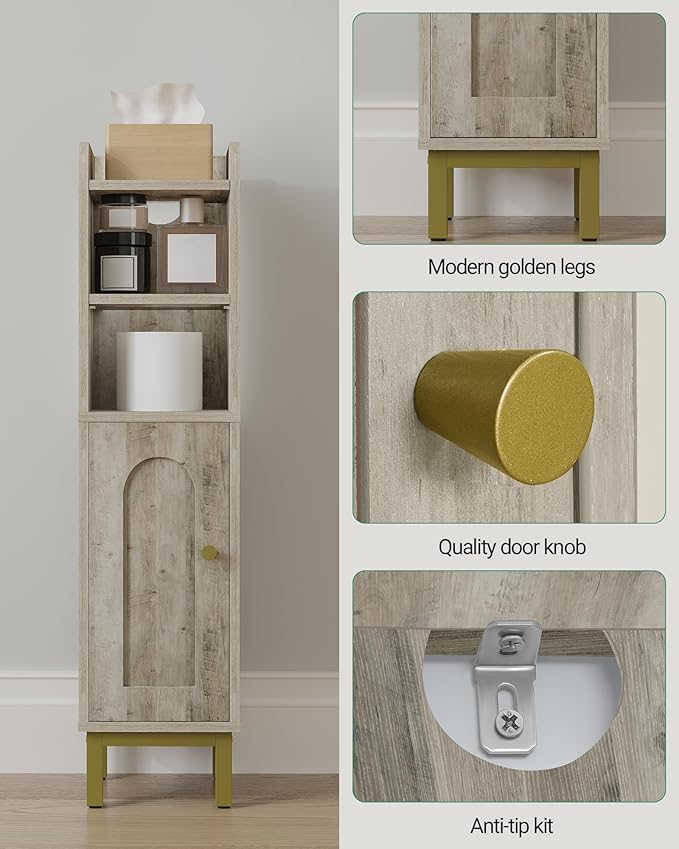 Bathroom Storage Cabinet, Small Corner Floor Cabinet with Door and Shelves, Narrow Toilet Paper Holder, Bathroom Organizer with Adjustable Shelf, for Small Spaces, Rustic Greige BC08205X