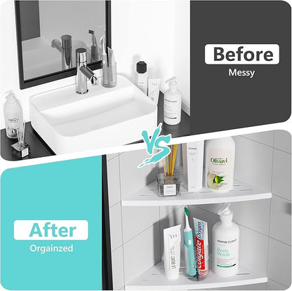 Corner Shower Shelf Matte White, 304 Stainless Steel 11.5” Recessed Corner Shelf Bathroom for Tiled Wall, Floating Shower Shelves Shampoo Holder, No Drilling, 2 Pack