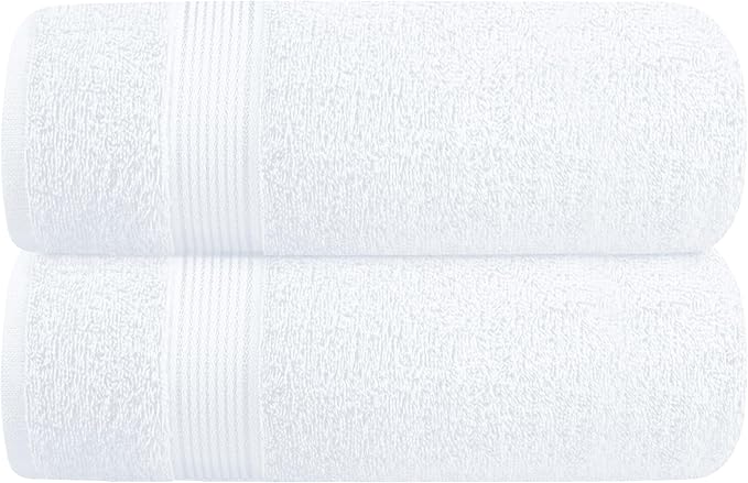 Elvana Home Cotton 2 Pack Oversized Bath Towel Set 28x55 inches, Large Bath Towels, Ultra Absorbant Compact Quickdry & Lightweight Towel, Ideal for Gym Travel Camp Pool - White