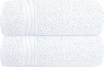 Elvana Home Cotton 2 Pack Oversized Bath Towel Set 28x55 inches, Large Bath Towels, Ultra Absorbant Compact Quickdry & Lightweight Towel, Ideal for Gym Travel Camp Pool - White