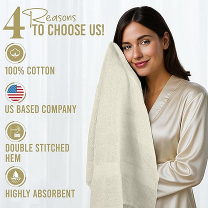 RIVERSIDE 100% Ring Spun Cotton Large Bath Towels Set of 4, 27 x 54 Inches – Quick Dry, Soft & Highly Absorbent Towels for Shower & Bathroom – Luxury 600 GSM Towels for Home, Spa, Gym, Cannoli Cream