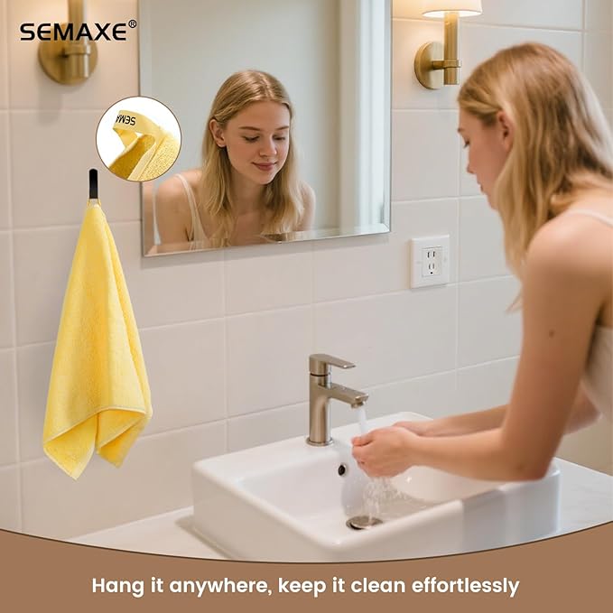 SEMAXE Hand Towels for Bathroom, 100% Cotton Towels with Hanging Loops, Soft and Absorbent, 4 Pack Hand Towel Set for Gym, Shower, Hotel, Spa and Kitchen, Yellow+Grey