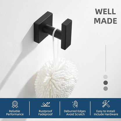 Angle Simple Towel Hook for Bathroom, Stainless Steel Hand Towel Coat Hook for Wall, Matte Black