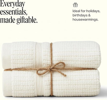 Preston Lane Douro Washcloth Set – 2 Pack Luxury Cotton Towels, Ultra Soft & Absorbent, Quick-Dry Spa-Quality Bathroom Towels, Made in Portugal, Alabaster