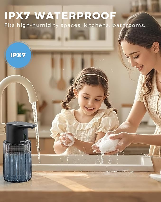 Automatic Liquid Soap Dispenser Touchless, 10oz/300ml Rechargeable, 3 Adjustable Liquid Levels, IPX5 Waterproof, for Kitchen Bathroom, Black