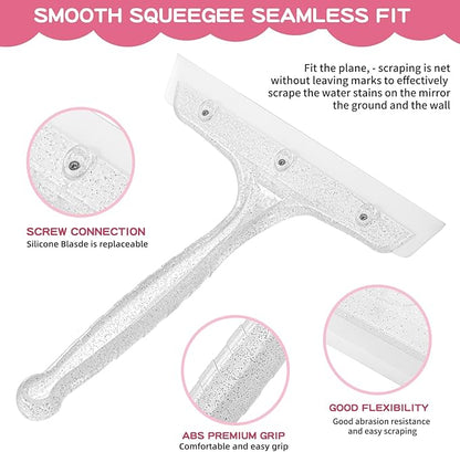 8" Silicone Shower Squeegee for Glass Doors with Silver Hair Comb Set, Bathroom,Kitchen Safe Water Blade, Car Window,Mirror, Tile Scraper — Ideal for Hair Care and Glass Cleaning