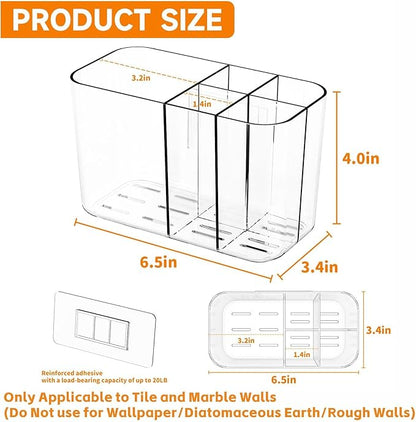 Electric Toothbrush Holder for Bathroom Countertop and Wall Mounted with Adhesive,5 Slots Family Size Clear Tooth Brush and Paste Holder & Stand,Cute Kids Tooth Rush Holders and Toothpaste Organizer