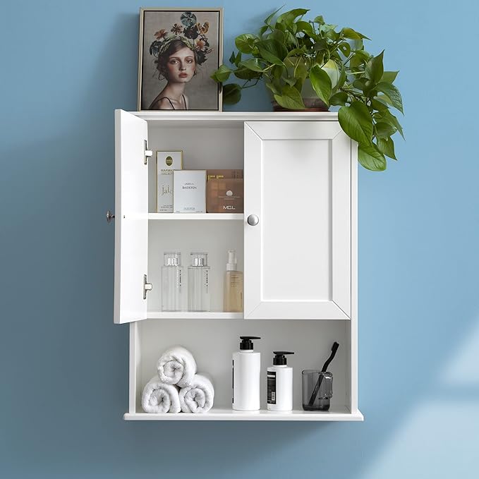 White Bathroom Wall Cabinet Over The Toilet Storage Cabinet, 24x30 Inch Wood Medicine Cabinets Wall Mounted Bathroom Cabinet with Doors for Laundry Room, Bedroom Kitchen