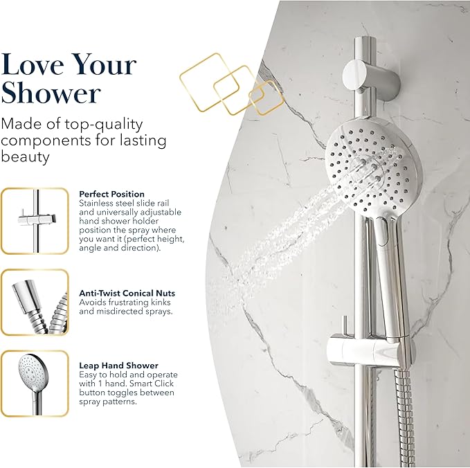 BATH ROYALE Handheld Shower Head, Detachable High Pressure & 3 Spray Modes, Chrome