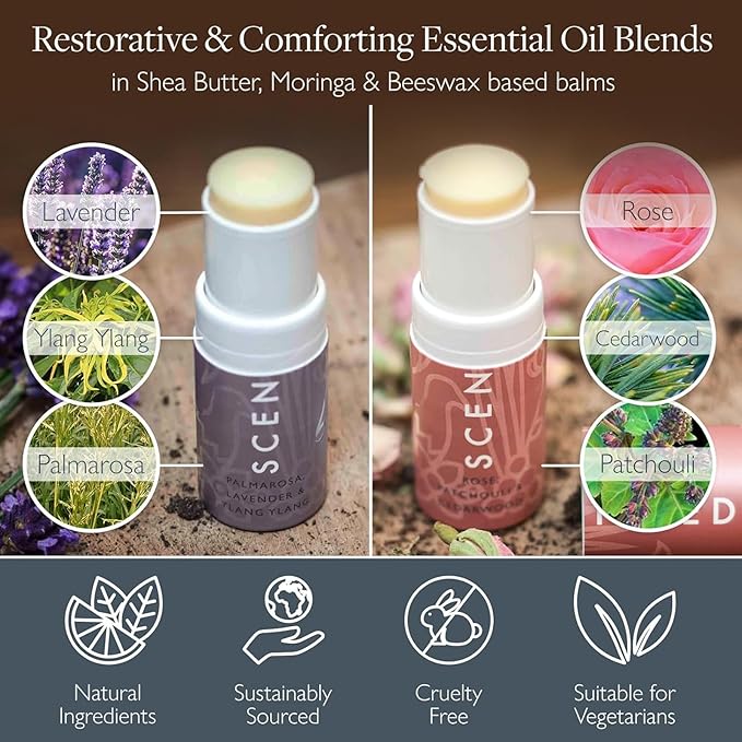 Scentered Aromatherapy Balm Stick Duo for Sleep & Emotional Balance - Roll On Essential Oil Blends of Rose, Lavender, Ylang Ylang - Aromatherapy Gifts for Women - Sleep Well & Love
