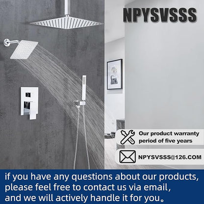Shower System Dual Shower Heads with 12" Ceiling Mounted Rain Shower Head & 6" Wall Mounted Head Full Body Luxury Rain Shower System 3 Way Pressure Balance Valve Kit, Polished Chrome