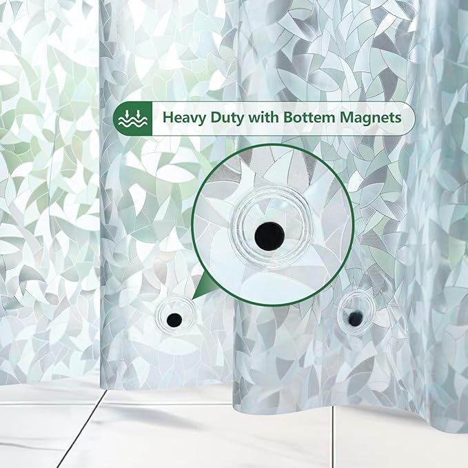 AooHome Stall Shower Curtain Liner - EVA 3D Decals Stained Glass Pattern Design Bathroom Shower Curtain with Hooks, Bottom Magnets, Heavy Duty, Water Repellent, Semi Transparent, 48x72 Inch