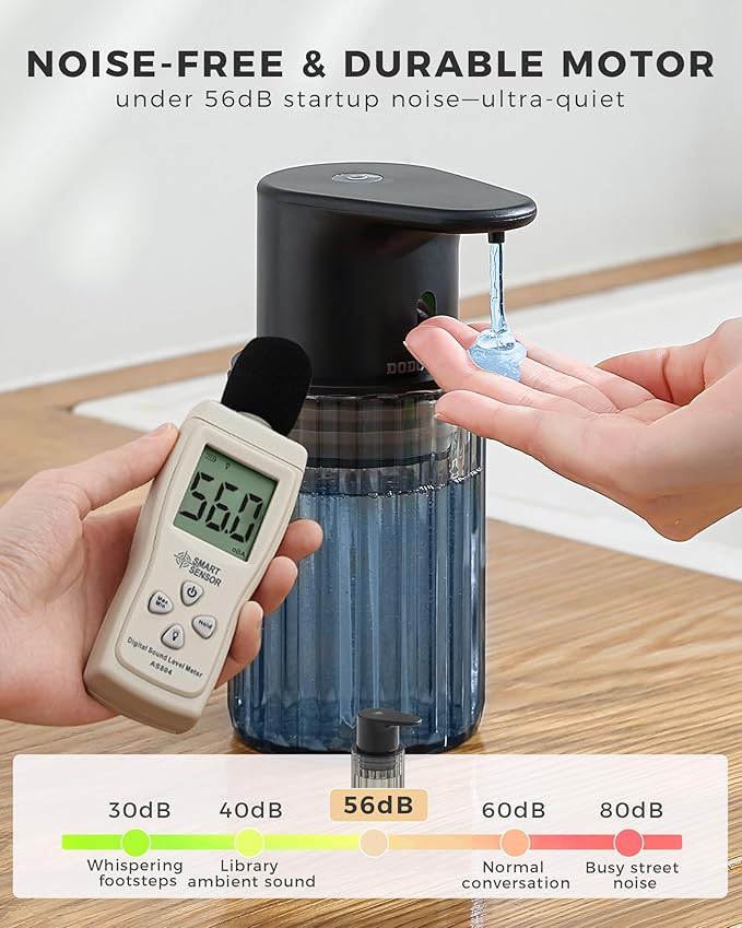 Automatic Liquid Soap Dispenser Touchless, 10oz/300ml Rechargeable, 3 Adjustable Liquid Levels, IPX5 Waterproof, for Kitchen Bathroom, Black