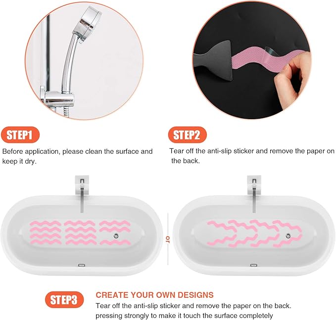 Anti Slip Shower Stickers, Adhesive Decals Safety Strips Scraper for Bath Tub, Shower, Stairs, 24 Pieces (Pink)