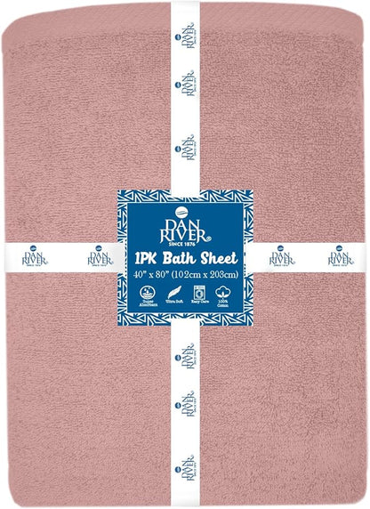 DAN RIVER Pack of 1 Bath Sheet 40x80 Inches, Oversized Towels for Adults, Quick Dry Plush Bath Towels - Dusty Rose