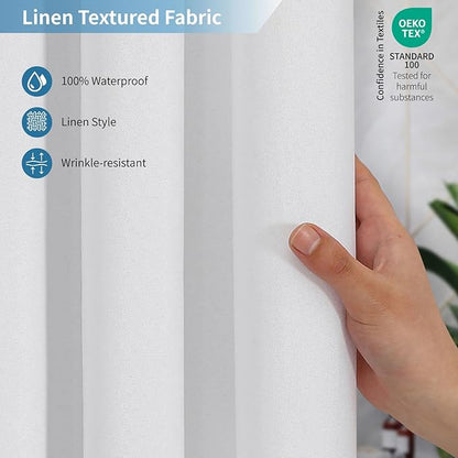 2-in-1 Waterproof Long Fabric Shower Curtain or Liner,Linen Textured,78 Inch Breathable TPU & Washable Bathroom Shower Curtain Set with 12 Plastic Hooks,Modern,72"x78",White