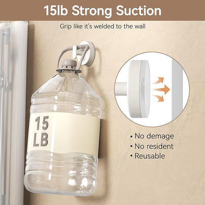 Suction Cup Hooks for Shower: 15 LB Strong Wall Hanger for Bathroom, Front door, Glass, Window, RV, Holder for Towel, Christmas Wreath, Coat, Loofah, Waterproof & Reusable, Cream White 10-Pack