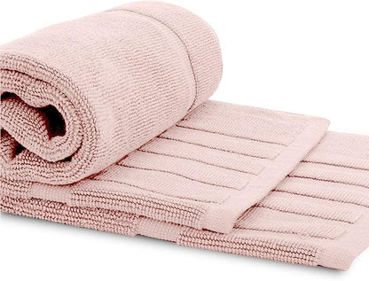 White Classic Luxury Bath Mat Floor Towel Set - Absorbent Cotton Hotel Spa Shower/Bathtub Mats [Not a Bathroom Rug] 22"x34" | 2 Pack | Pink