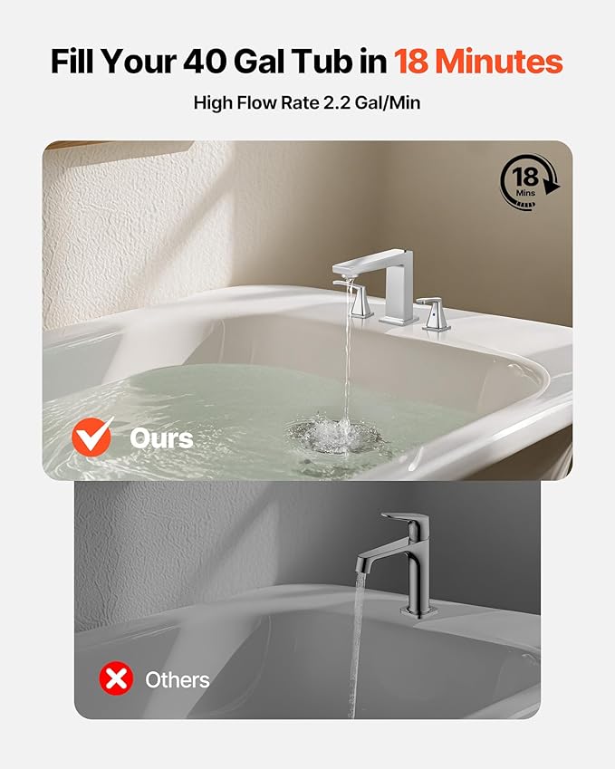 VEVOR Roman Tub Faucet, 3 Hole Waterfall Bathtub Faucet, Bath Tubs Faucets Set with 2 Handles, Roman Tub Faucets Deck Mount for Pet Washing, Baby Care, Adult Bathing, Silver, Right-Angle Tub Faucet