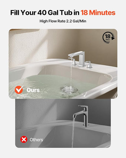 VEVOR Roman Tub Faucet, 3 Hole Waterfall Bathtub Faucet, Bath Tubs Faucets Set with 2 Handles, Roman Tub Faucets Deck Mount for Pet Washing, Baby Care, Adult Bathing, Silver, Right-Angle Tub Faucet