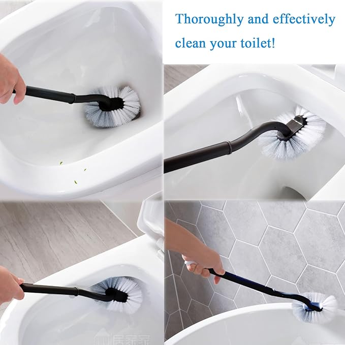 2 Pack Curved Toilet Bowl Brush Without Holder for Bathroom, Compact Toilet Brush Durable Under The Rim Household Deep Cleaning Brushes (Black Toilet Brush Without Holder)
