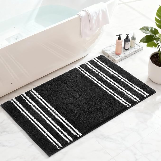 Kmson Bathroom Rugs Mat, 36"x24" Ultra Soft Washable Shaggy Chenille Bath Rugs, Non-Slip Fluffy Thick Water Absorbent Microfiber Mat for Bathtub, Sink and Shower, Black