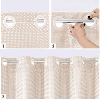 MitoVilla Pink Long Shower Curtain Liner Set 72 x 80, No Hooks Needed 80 inch Long Heavyweight Waffle Fabric Shower Curtain Set with Snap-in Liner for Hotel Grade Spa-Like Bathroom Decor, Blush Pink