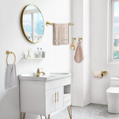 TQKAG 5 Piece Bathroom Accessories Set Brushed Gold Bathroom Hardware Set 23.6 Inch Bath Towel Bar Set SUS304 Stainless Steel Towel Rack Set