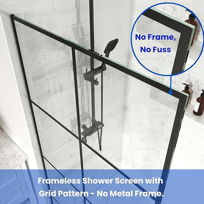 34" W x 72" H Shower Screen, Glass Shower Panel for Walk-in Shower, Fixed Shower Door with 3/8” (10mm) SGCC Tempered Glass, Matte Black