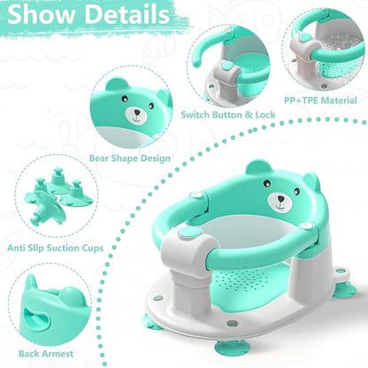 Baby Bath Seats for Babies 6 Months & Up, Infant Bath Chair for Newborn Sitting Up, Non-Slip Toddler Bath Tub Seat with Suction Cups & Soft Cushion for Shower, Compact Toddler Bathtub Seat, Aqua